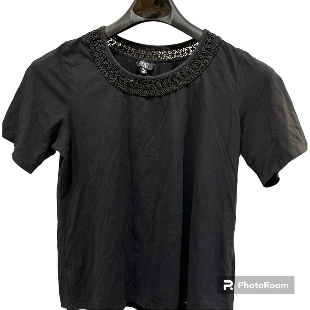 Jones New York Black T Shirt Lace Collar 1X